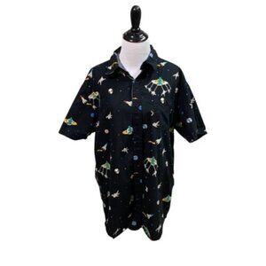 Eighty Eight Boy's Button Down Shirt Size XL UFO's Aliens Astronaut Short Sleeve